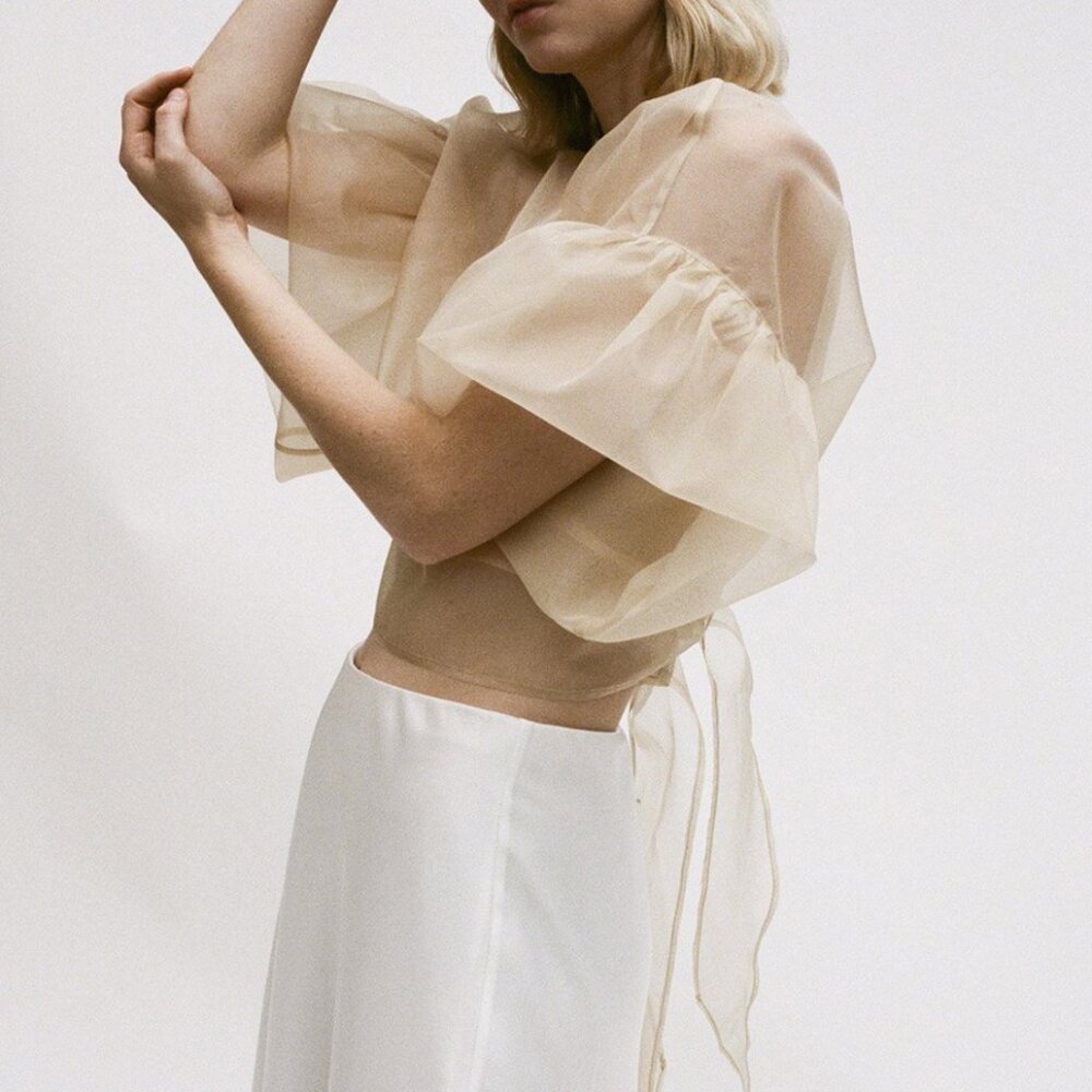 Shaina Mote Top NWT silk asti sheer wrap womens Beige (xsmall) avant garde